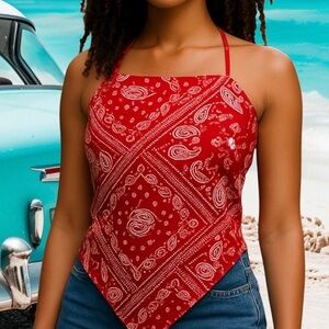 No Boundaries NEW Red and White Bandana Spaghetti Strap Tube Top Juniors SZ 3-5